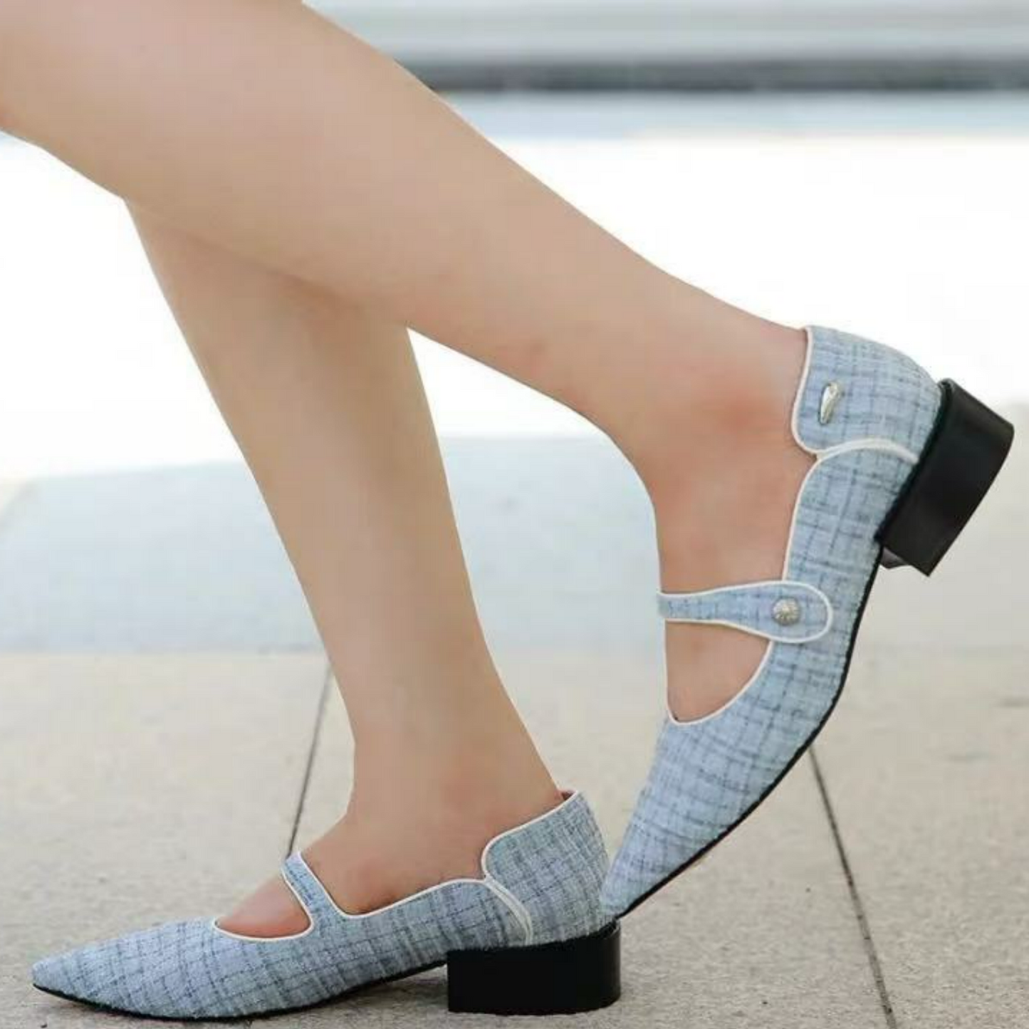 Blue Sweet & Fashion Floral Button Mary Jane Shoes for Women