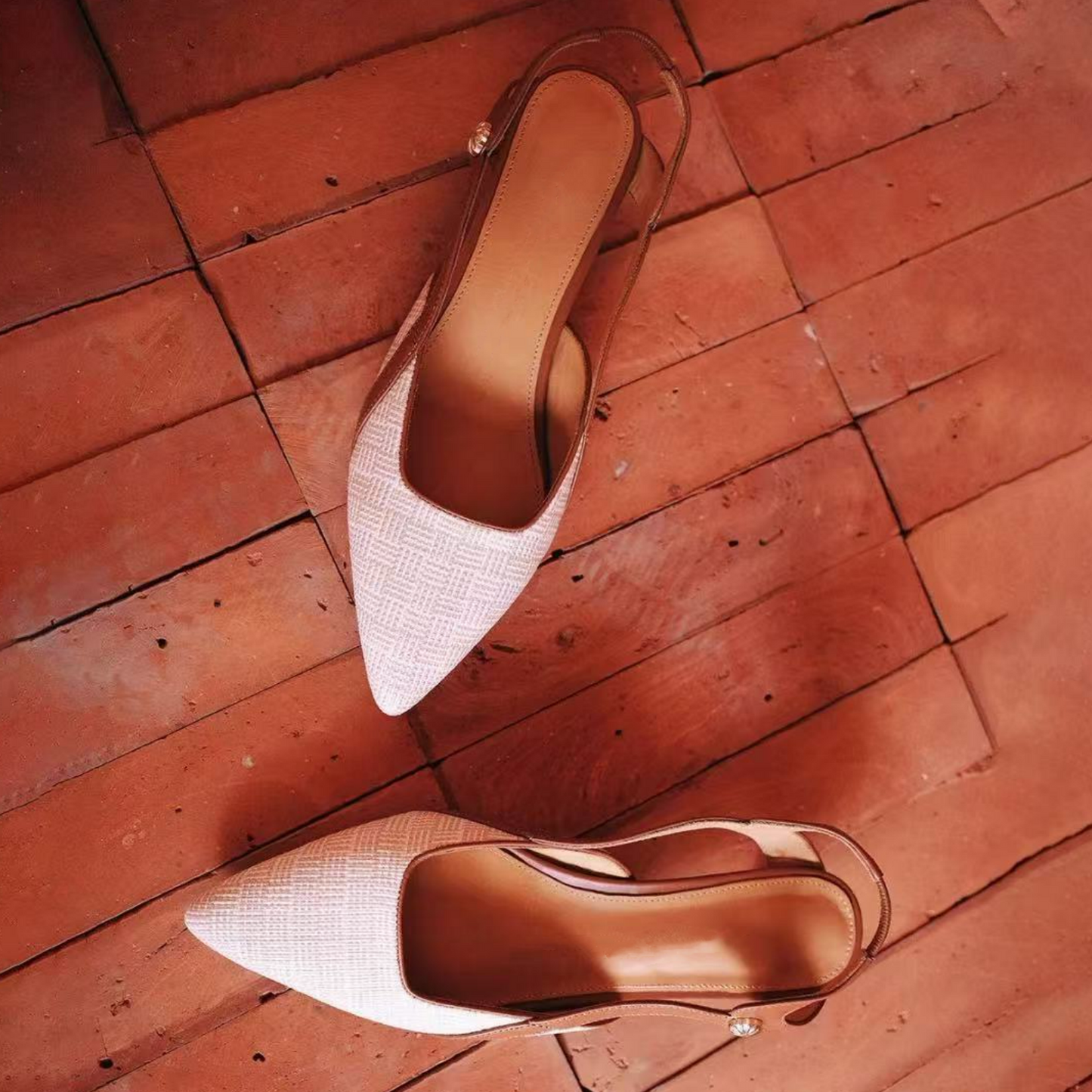 Beige Elegant Criss-Cross Strap Slingback Kitten Heel Fashion Shoes for Women