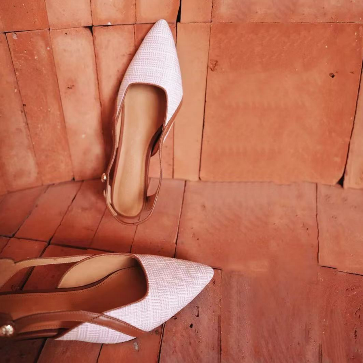 Beige Elegant Criss-Cross Strap Slingback Kitten Heel Fashion Shoes for Women