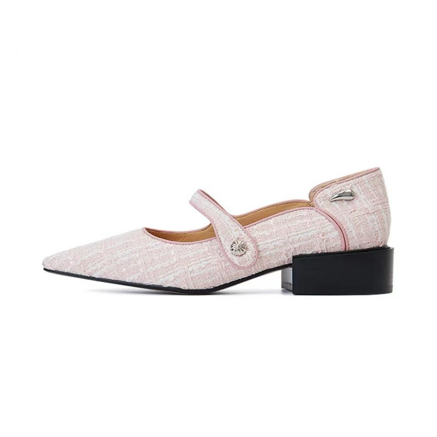 Blush Pink Sweet & Fashion Floral Button Mary Jane Shoes for Women