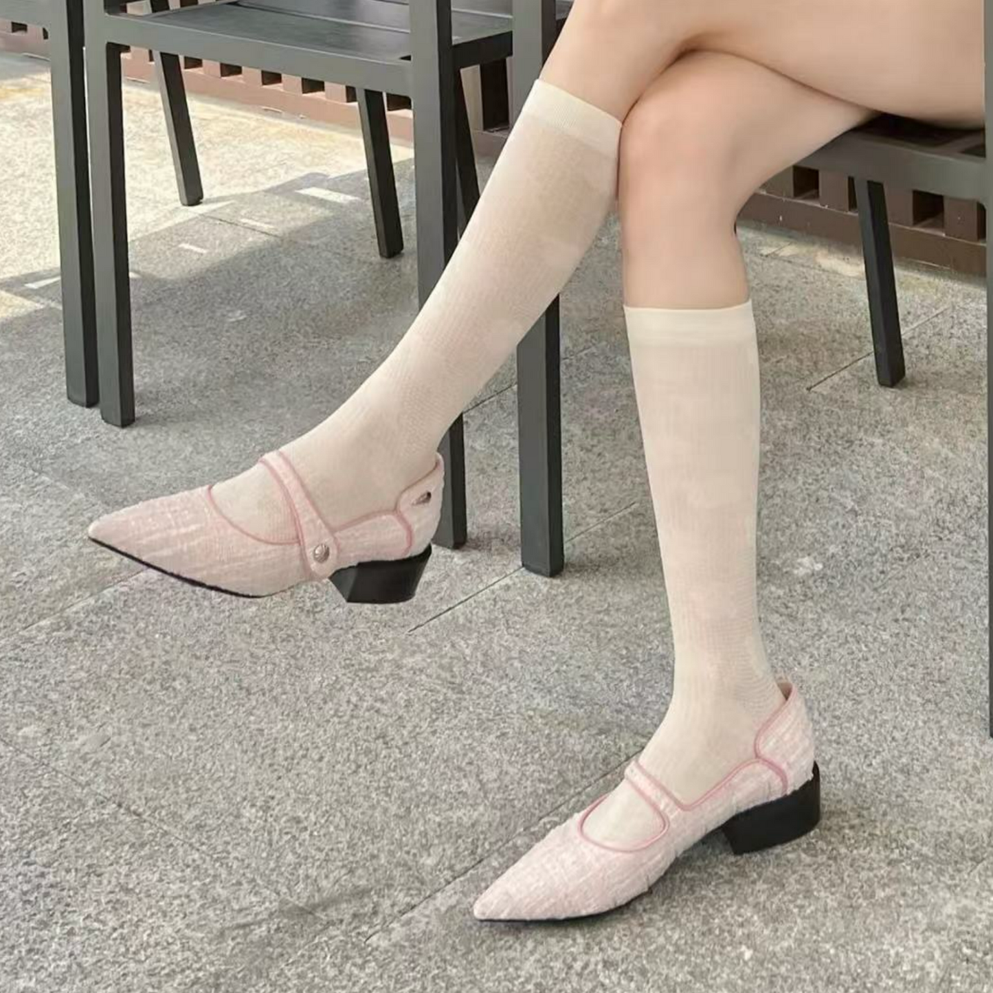 Blush Pink Sweet & Fashion Floral Button Mary Jane Shoes for Women