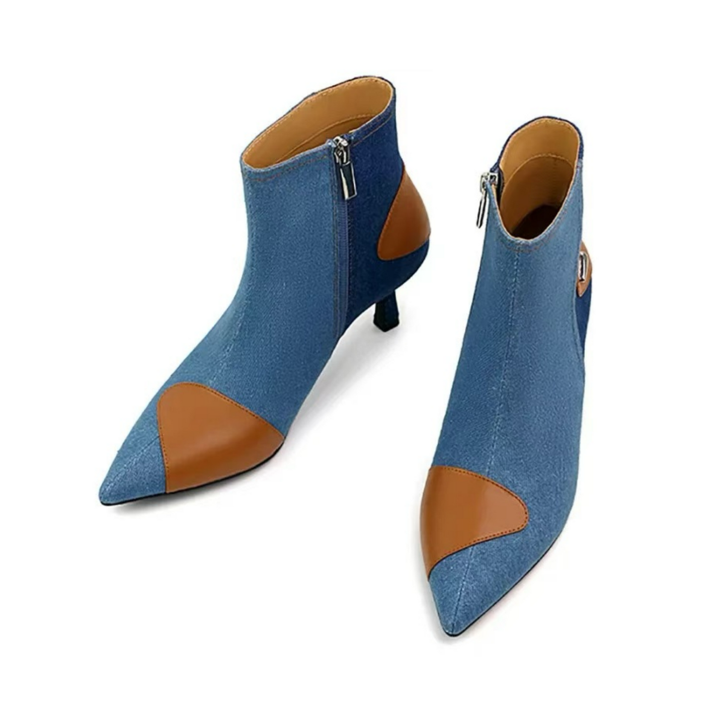 Blue Denim Fashion & Cool Trichromatic Splicing Ankle Booties Stiletto Shoes for Women
