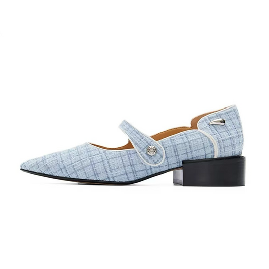 Blue Sweet & Fashion Floral Button Mary Jane Shoes for Women