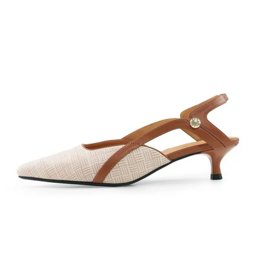 Beige Elegant Criss-Cross Strap Slingback Kitten Heel Fashion Shoes for Women